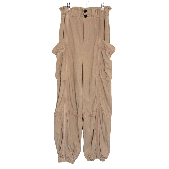 SOLD! UO Pants Isla Slouchy Linen Jogger Cargo Paperbag Pants Tan XS - Picture 3 of 16